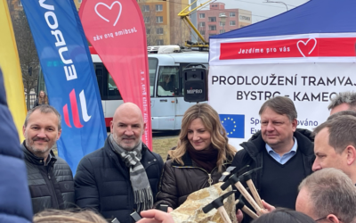 Poklepání základního kamene prodloužení tramvajové tratě v Brně na sídliště Kamechy